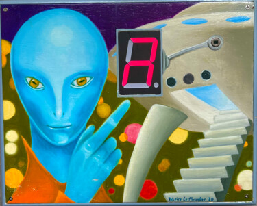 Painting titled "L'Extraterrestre (E…" by Patrice Le Houedec, Original Artwork, Oil