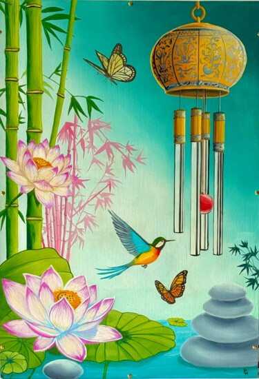 Schilderij getiteld "Jardin zen (Electro…" door Patrice Le Houedec, Origineel Kunstwerk, Olie