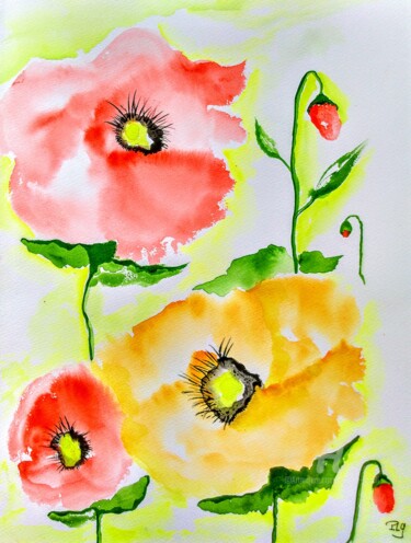 Painting titled "Les Coquelicots d'A…" by Patrice Le Gall, Original Artwork, Watercolor