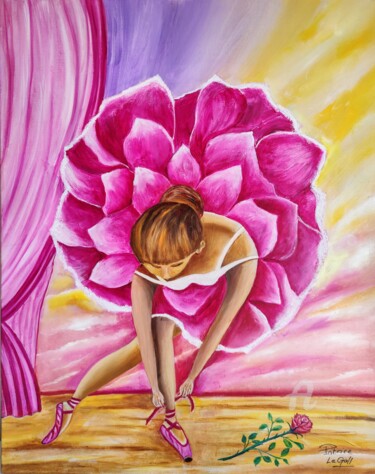 Painting titled "La Ballerine de Rose" by Patrice Le Gall, Original Artwork, Oil