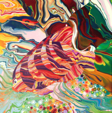 Peinture intitulée "poisson-rouge-marbr…" par Patrice Maestri, Œuvre d'art originale, Huile
