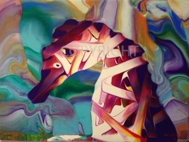 Peinture intitulée "hippocampe violet" par Patrice Maestri, Œuvre d'art originale, Huile