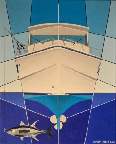 Schilderij getiteld "Partie de pêche au…" door Patrice Preveirault, Origineel Kunstwerk, Olie