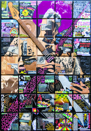 Collagen mit dem Titel "Left Hendrix" von Patrice Chambrier, Original-Kunstwerk, Scherenschnitt