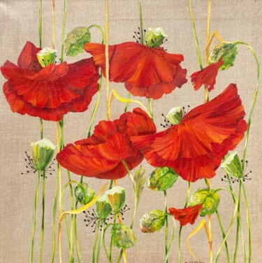 Malarstwo zatytułowany „coquelicots  rouges” autorstwa Patricia Blanchet-Olivier, Oryginalna praca, Olej