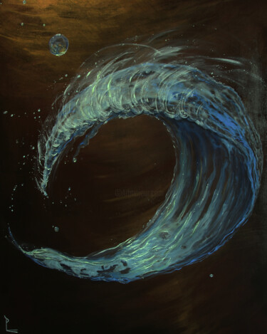 Schilderij getiteld "Vague bleue" door Patricia Blondel, Origineel Kunstwerk, Acryl Gemonteerd op Frame voor houten brancard