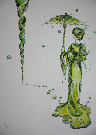 Картина под названием "jardin d'eau" - Patricia Blondel, Подлинное произведение искусства, Акрил Установлен на Деревянная па…