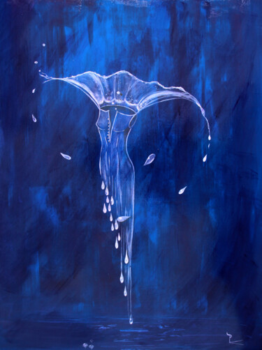 Painting titled "soir bleu" by Patricia Blondel, Original Artwork, Acrylic Mounted on Wood Panel