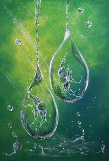 Painting titled "romance aquatique" by Patricia Blondel, Original Artwork, Acrylic Mounted on Wood Panel