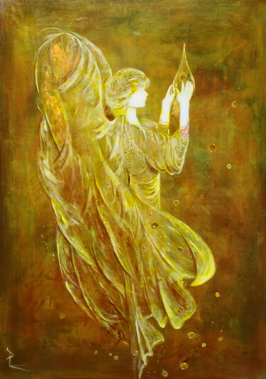 Ζωγραφική με τίτλο "Ambre, éternelle be…" από Patricia Blondel, Αυθεντικά έργα τέχνης, Ακρυλικό Τοποθετήθηκε στο Ξύλινο πάνελ