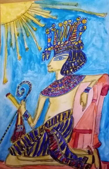 Pittura intitolato "El Faraón" da Patricia Brown (Artedibujopbrown), Opera d'arte originale, Acquarello