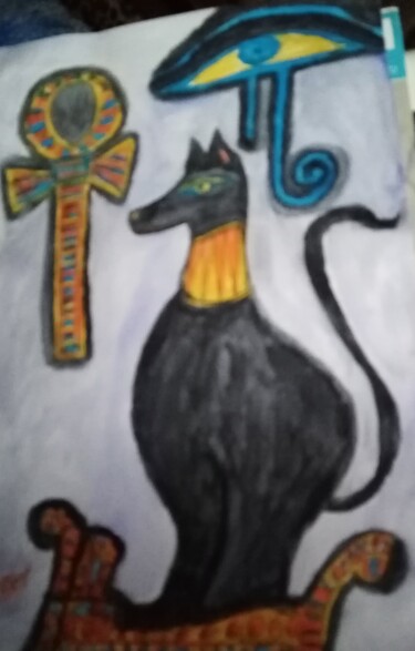 Pittura intitolato "Bastet" da Patricia Brown (Artedibujopbrown), Opera d'arte originale, Acquarello