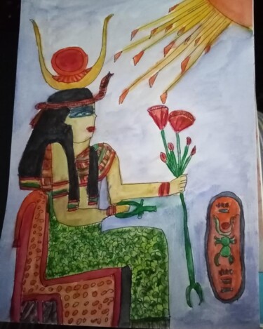 Pittura intitolato "Escena Egipcia" da Patricia Brown (Artedibujopbrown), Opera d'arte originale, Acquarello