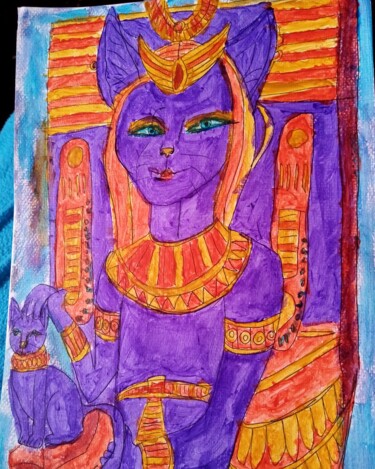 Pittura intitolato "Gatas Egipcias" da Patricia Brown (Artedibujopbrown), Opera d'arte originale, Acrilico