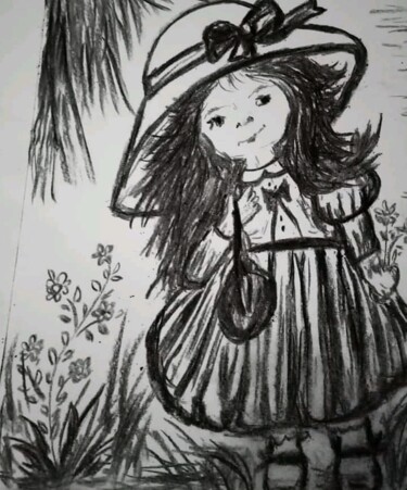 Dibujo titulada "Niña paseando" por Patricia Brown (Artedibujopbrown), Obra de arte original, Grafito