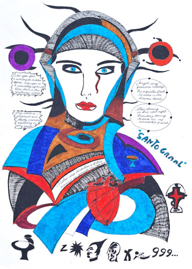 Painting titled "Santo Graal" by Patrícia Calmon, Original Artwork, Marker