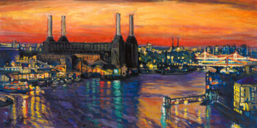 Schilderij getiteld "Battersea Power Sta…" door Patricia Clements Art, Origineel Kunstwerk, Olie Gemonteerd op Frame voor ho…