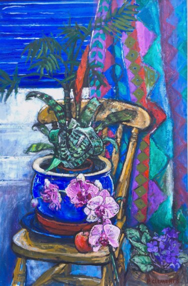 Painting titled "ORCHIDS, AFRICAN VI…" by Patricia Clements Art, Original Artwork, Oil Mounted on Wood Stretcher frame