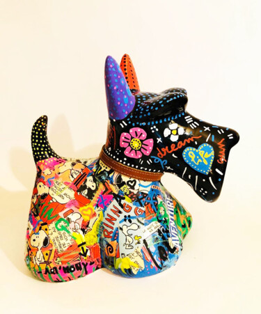 Sculpture titled "Léonart' Dog" by Patricia Ducept (Art'Mony), Original Artwork, Collages