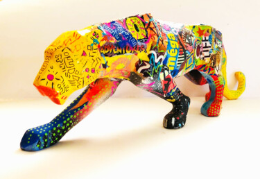 Sculpture titled "WILD PANTHER POP" by Patricia Ducept (Art'Mony), Original Artwork, Acrylic
