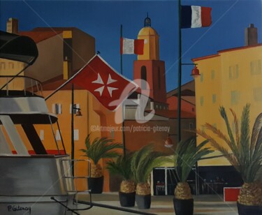 Painting titled "le port de St Tropez" by Patricia Gitenay, Original Artwork, Oil