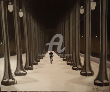 Painting titled "la cycliste" by Patricia Gitenay, Original Artwork, Oil