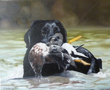 Malarstwo zatytułowany „labrador noir et co…” autorstwa Patricia Gitenay, Oryginalna praca, Olej