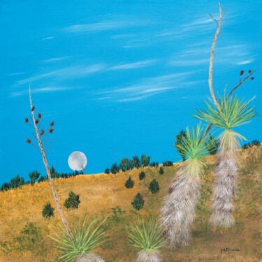 「Desert Moon」というタイトルの絵画 Patricia Gouldによって, オリジナルのアートワーク, アクリル ウッドストレッチャーフレームにマウント