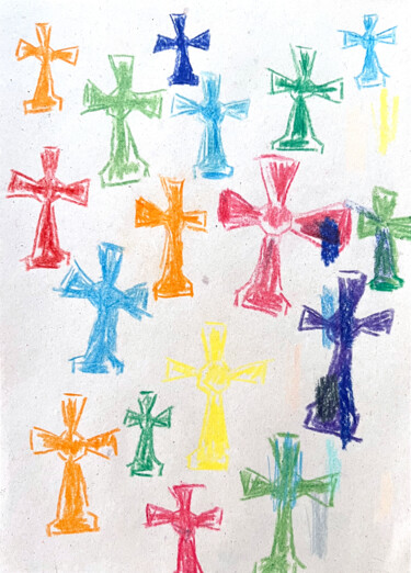 Drawing titled "Croix grecque color…" by Patricia Lardé, Original Artwork, Pencil