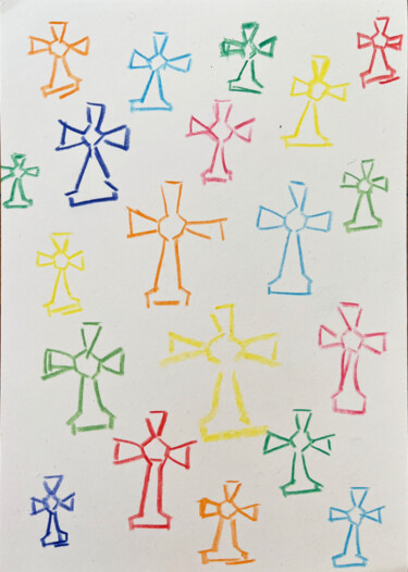 Dessin intitulée "Croix grecque color…" par Patricia Lardé, Œuvre d'art originale, Crayon