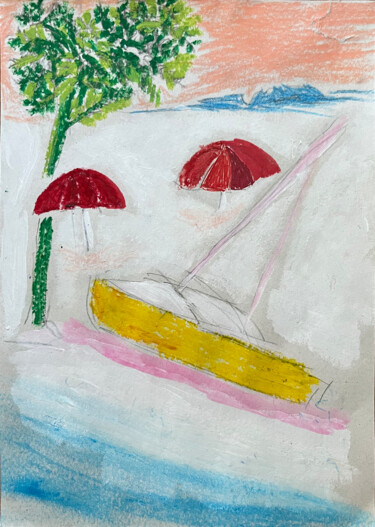 图画 标题为“Le petit bateau jau…” 由Patricia Lardé, 原创艺术品, 粉彩