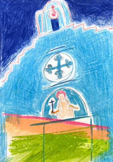 Dessin intitulée "Eglise orthodoxe gr…" par Patricia Lardé, Œuvre d'art originale, Crayon
