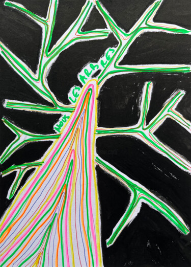 Dessin intitulée "Arbre coloré fluo" par Patricia Lardé, Œuvre d'art originale, Marqueur