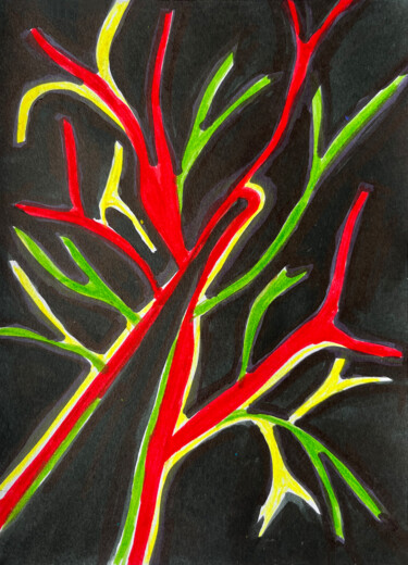 Dessin intitulée "Arbre fleurs rouge…" par Patricia Lardé, Œuvre d'art originale, Marqueur