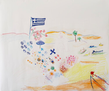 Tekening getiteld "Greek Summer 2023" door Patricia Lardé, Origineel Kunstwerk, Potlood