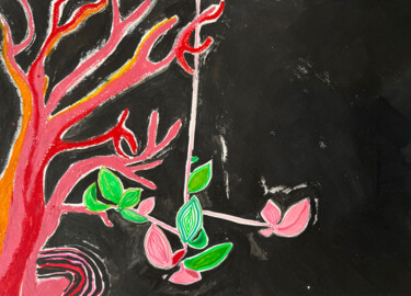 Dessin intitulée "Avocat arbre rose" par Patricia Lardé, Œuvre d'art originale, Pastel