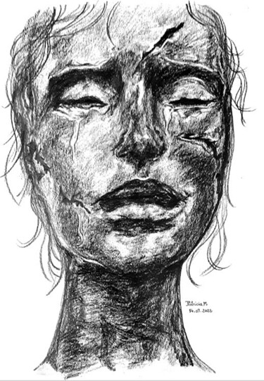 Drawing titled "Blessures" by Patricia M. Le Démon Du Crayon, Original Artwork, Graphite