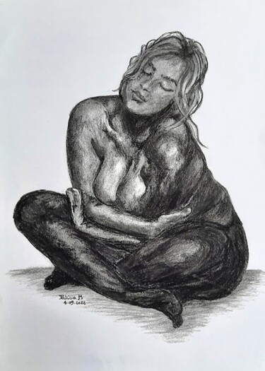 Рисунок под названием "Rondes" - Patricia M. Le Démon Du Crayon, Подлинное произведение искусства, Древесный уголь
