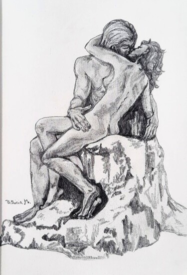 Dessin intitulée "Auguste baiser [Car…" par Patricia M. Le Démon Du Crayon, Œuvre d'art originale, Graphite