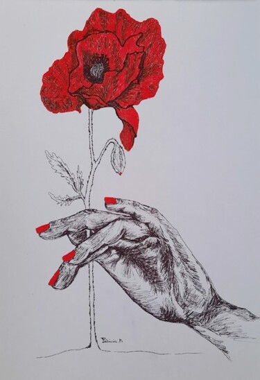 图画 标题为“A genoux” 由Patricia M. Le Démon Du Crayon, 原创艺术品, 墨