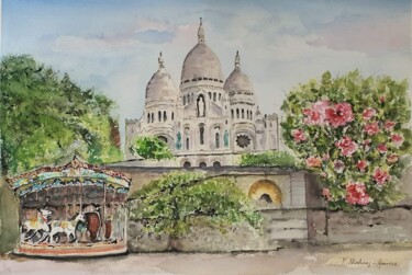 Malerei mit dem Titel "Le Sacré-Coeur" von Patricia Martinez-Quirce, Original-Kunstwerk, Aquarell