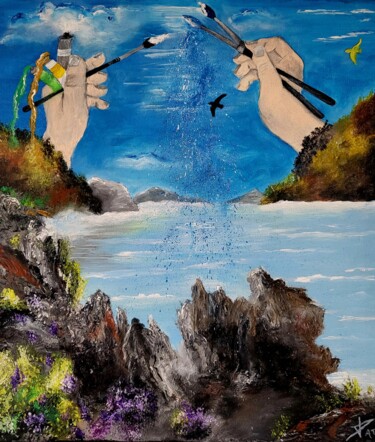 Pintura titulada "Ainsi créa  l'artis…" por Patricia Poulot, Obra de arte original, Acrílico Montado en Bastidor de camilla…