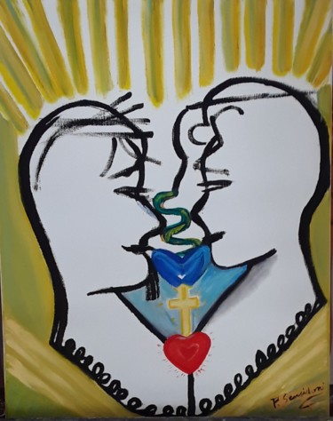 Painting titled "L'amour éternel" by Patricia Sensidoni, Original Artwork, Oil Mounted on Wood Stretcher frame