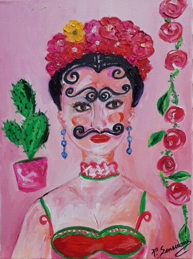 Painting titled "Frida Khalo, charis…" by Patricia Sensidoni, Original Artwork, Oil Mounted on Wood Stretcher frame