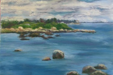 Painting titled "Windy Blue Day" by Patricia Barone, Original Artwork, Oil