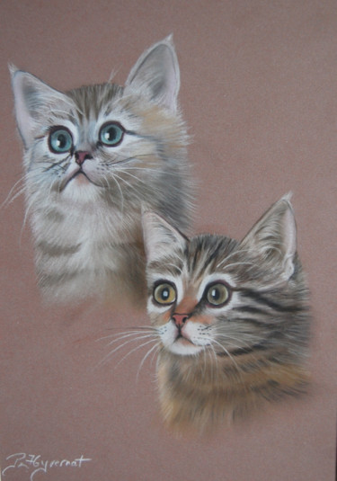 Drawing titled "les deux petits frè…" by Patricia Hyvernat, Original Artwork, Pastel