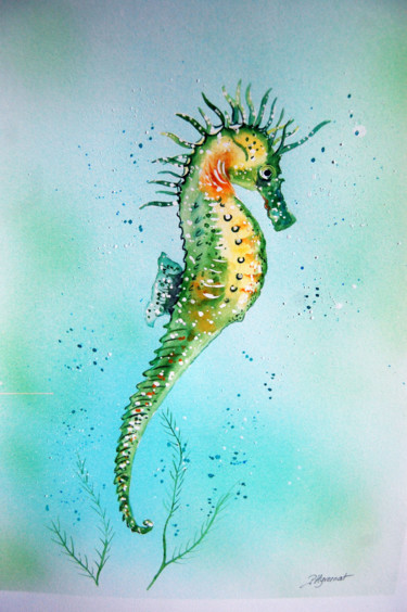 Pintura intitulada "hippocampe - aquare…" por Patricia Hyvernat, Obras de arte originais, Aquarela