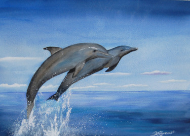 Peinture intitulée "dauphins  - aquarel…" par Patricia Hyvernat, Œuvre d'art originale, Aquarelle