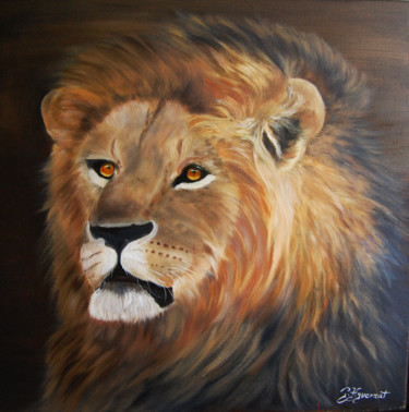 Peinture intitulée "Lion (Cecil roi lio…" par Patricia Hyvernat, Œuvre d'art originale, Huile