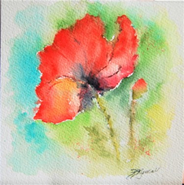 Schilderij getiteld "coquelicot - aquare…" door Patricia Hyvernat, Origineel Kunstwerk, Aquarel